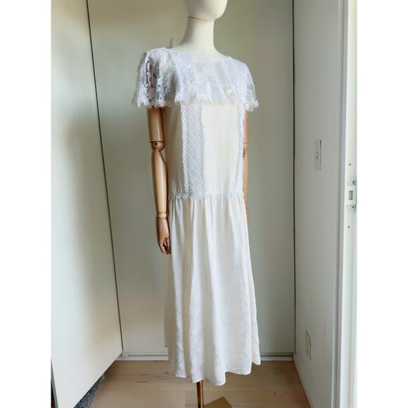 VTG 80s Jessica McClintock Silk Dress Cream White Lace Modern SZ 6-8 Coquette - Picture 3 of 14